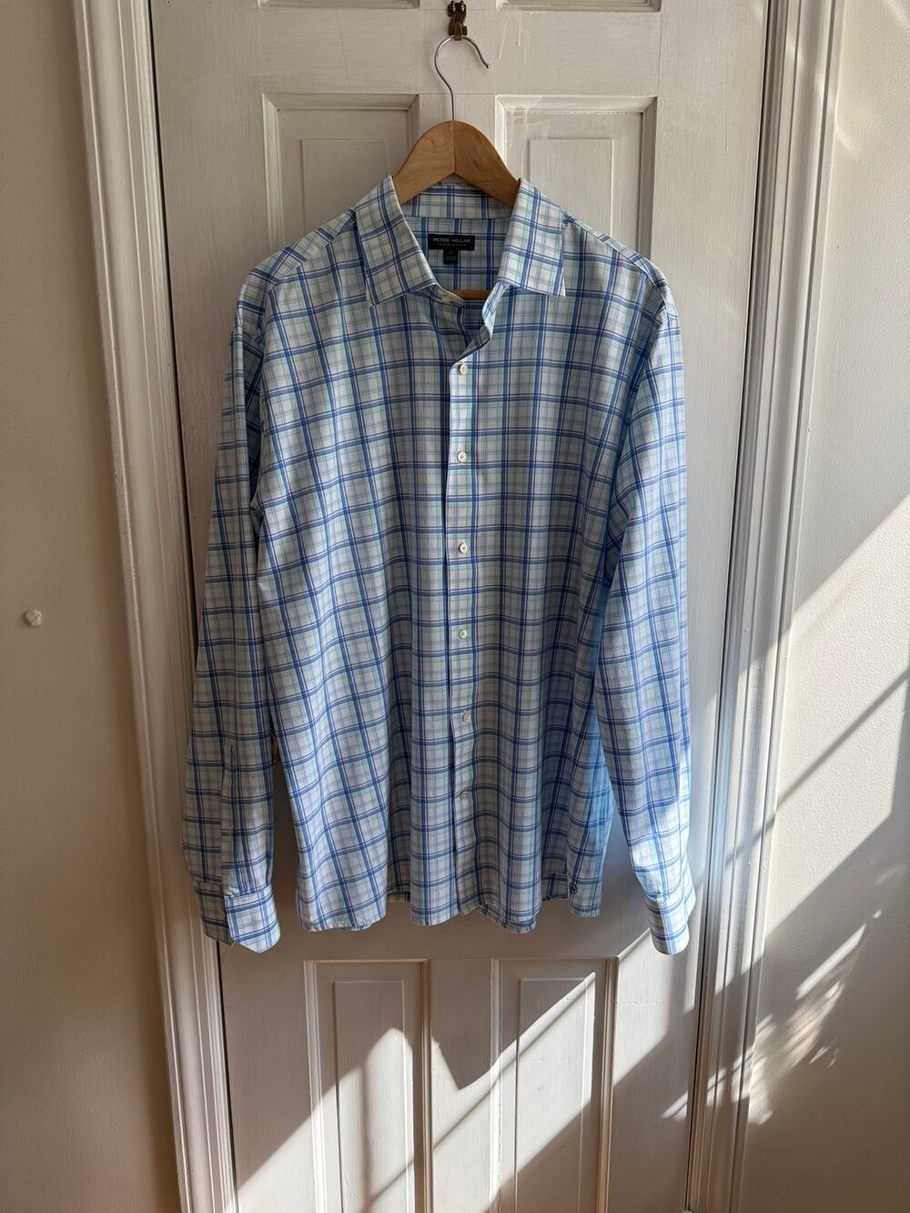 Peter Millar Crown Ease Button Down Shirt - Blue/Green Plaid - Mens XL - EUC